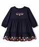 Babyhug Woven Dress with Full Sleeves and Floral Embroidery in Navy Blue