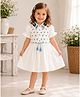 Bella Moda Cotton Woven Half Puffed Sleeves Dress With Honey Bee Embroidery - White