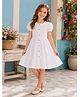 Bella Moda Cotton Woven Puffed Sleeves All over self designed Schifflie Dress - White
