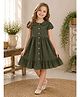 Bella Moda Cotton Woven Puffed Sleeves All over self designed Schifflie Dress - Green