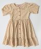 Bella Moda Cotton Woven Puffed Sleeves All over self designed Schifflie Dress - Beige
