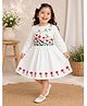 Bella Moda Cotton Woven Three - Fourth Dress With Headband & Floral Embroidery - White