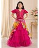 Elaisha Woven Half Sleeves Lace Embellished Mirror Work Detailed Choli & Layered Lehenga Set - Pink & Multi Colour