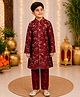 Elaisha Woven Abstract Foil  Printed Kurta & Pyjama Set -Maroon