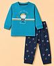 Zero Sinker Knit Full Sleeves T-Shirt & Pyjama Night Suit with Panda & Hokey Print - Turquoise