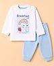 Zero Sinker Knit Full Sleeves T-shirt and Jogger Set With Breakfast Club Text Print - Light Blue