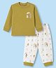 Zero Sinker Knit Full Sleeves T-Shirt & Pyjama Night Suit with Bear Print - Olive Green
