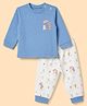 Zero Sinker Knit Full Sleeves T-Shirt & Pyjama Night Suit with Bear Print - Blue