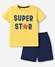 Babyhug Interlock Knit Half Sleeves T-Shirt & Shorts Set With Text Print - Yellow