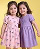 Babyhug Single Jersey Knit Frock with Half Sleeves and Floral, Polka Dot Print in Pink & Purple