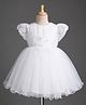 Babyhug Mesh Woven Frill Sleeves Solid Colour Floral Sequinned & Embroidered Frock -White