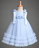 Babyhug Mesh Woven Sleeveless Party Dress with Floral Corsage Bow Applique & Ruffles - Light Blue