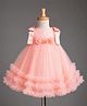 Babyhug Mesh Woven Sleeveless Party Dress with Floral Corsage Bow Applique & Ruffles - Peach