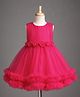 Babyhug Mesh Woven Sleeveless Party Dress With Floral Applique & Ruffles - Dark Pink