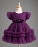 Babyhug Mesh Woven Sleeveless Party Dress With Floral Applique & Ruffles - Purple