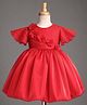 Babyhug Satin Woven Half Sleeves Textured Solid Colour Party Dress with Floral Corsage -Red