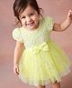 Babyhug Mesh Woven Half sleeves Party Dress With Floral Embroidery, Foil Print & Bow Applique - Yellow