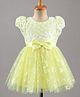 Babyhug Mesh Woven Half sleeves Party Dress With Floral Embroidery, Foil Print & Bow Applique - Yellow