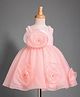 Babyhug Organza Woven Sleeveless Party Dress With Sequinned & Large Floral Applique -  Peach