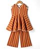 Teentaare Cotton Woven Sleeveless Kurti & Salwar Set with Floral Print - Rust Orange