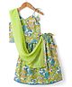 Teentaare Cotton Woven Sleeveless Choli With Lehenga & Dupatta Floral Print - Lime Green