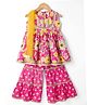 Teentaare Cotton Woven Kurta and Sharara Dupatta Set with Sleeveless and Floral Print in Pink
