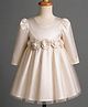 Babyhug Knit Full Sleeves Party Dress With Flower Applique - Golden