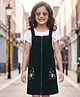 OLLINGTON ST. Corduroy Woven Knit Half Sleeves Floral Printed T-shirt With Embroidered Frock - Dark Green
