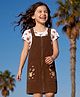 OLLINGTON ST. Corduroy Woven Knit Half Sleeves Floral Printed T-shirt With Embroidered Frock - Maroon