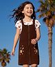 OLLINGTON ST. Corduroy Woven Knit Half Sleeves Floral Printed T-shirt With Embroidered Frock - Maroon