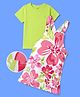 OLLINGTON ST. Sinker Woven Knit Half Sleeves T-Shirt & Floral Twill Printed Frock - Limegreen & White