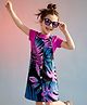 OLLINGTON ST. Cotton Sinker Woven Half Sleeves Top & Leafy  Printed Pinafore - Purple