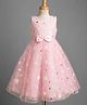 Babyhug Mesh Woven Sleeveless Sequinned Party Dress with Floral Embroidery & Bow Applique - Pink