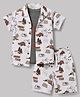 Dapper Dudes Cotton Woven Half Sleeves Road Trip Printed Shirt With Cordinating Shorts & Tee - Olive