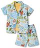 Dapper Dudes Cotton Woven Half Sleeves Surfing Printed Shirt With Cordinating Shorts & Tee - Green