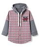 Dapper Dudes Cotton Woven Full Sleeves Checked Hooded Shirt With Text Print - Red, Grey & White