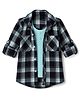 Dapper Dudes Cotton Woven Full Sleeves Checks Shirt With Attached Tee - Black, Light Green & Turquoise