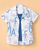 Dapper Dudes Woven Half Sleeves Twofer Shirt with Text Print - Blue & White