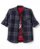 Dapper Dudes Cotton Woven Full Sleeves Checked Shirts With Pocket & Text Printed Tee - Navy Blue & Red