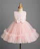 Babyhug Mesh Woven Sleeveless Sequinned Party Dress with Bow Applique & Frills - Pink