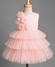 Babyhug Mesh Woven Sleeveless Layered Party Dress With Floral Corsage - Pink