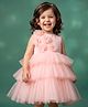 Babyhug Mesh Woven Sleeveless Layered Party Dress With Floral Corsage - Pink
