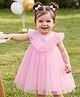 Babyhug Mesh Woven Sleeveless Party Dress With Frills & Lace Detailing - Pink