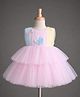 Babyhug Mesh Woven Sleeveless Layered Party Dress With Sequinned Butterfly Applique -Pink