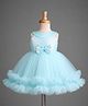 Babyhug Mesh Woven Sleeveless Sequinned Layered Party Dress With Bow Applique & Frills - Light Blue