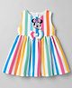 Babyhug Disney Cotton Woven Striped Frock with Sleeveless and Minnie Mouse Graphic - White
