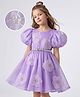 Hola Bonita Soild  Woven  Balloon Sleeves With Big Flower Applique Party Dress  -Lilac