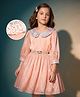 Hola Bonita Woven Three-Fourth Sleeves Soild Sequined Collar Party Dress With Belt - Peach