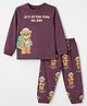 Mini Donuts Cotton Single Jersey Knit Full Sleeves T-Shirt and Pant with Bear Print - Wine
