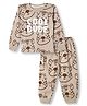 Mini Donuts Single Jersey Knit Full Sleeves T-Shirt & Joggers Set with Tiger & Text Print - Beige